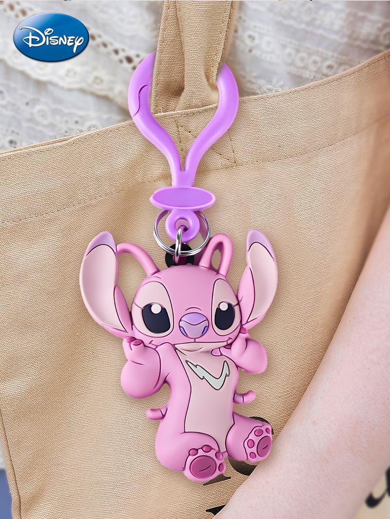 Disney Angel PVC Keychain 1PC Official License Cute Animal Bag Clip Charms Anime Figure Collector Keyring Backpack Decor Durable PVC Soft Rubber Gift