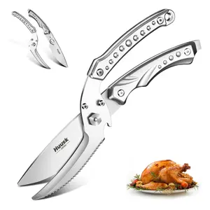 Huusk Kitchen Scissors All Purpose Poultry Shears Heavy Duty Ultral Sharp Detachable Kitchen Shears for Chicken Bone Turkey Silvery Stainless Steel Cooking Shear Thanksgiving