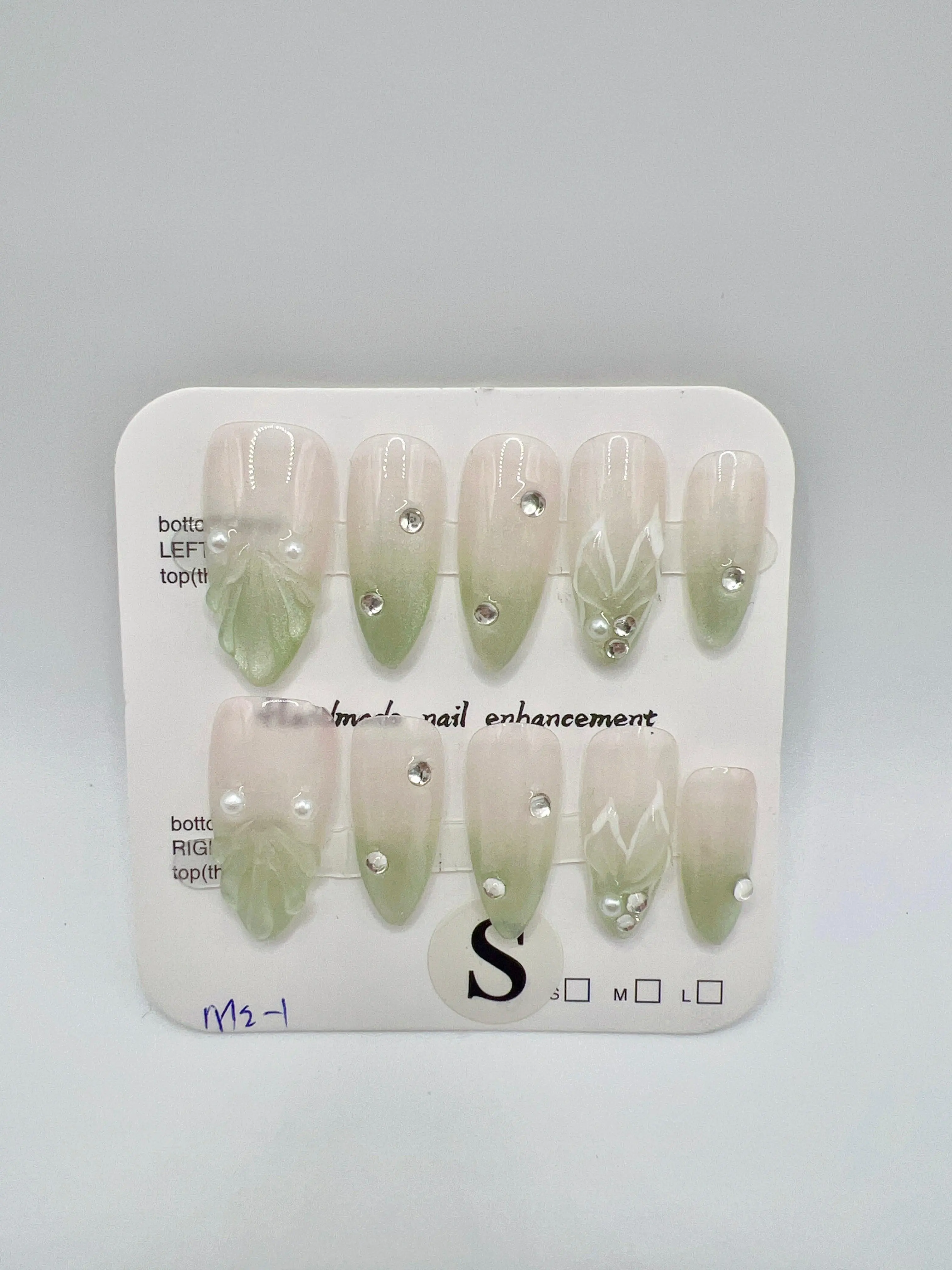 Green Gradient Almond Press On Nails with Mermaid Tail Style – Small Size