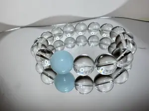 Angelite & Clear Quartz Crystal Bracelet | Handmade Stretch Beaded Bracelet | Natural Crystal Jewelry
