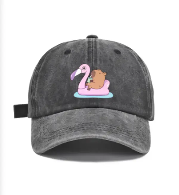 2026 New Arrival! Unisex cute capybara baseball cap with pink flamingo pool float pattern. Casual trucker dad hat for outdoor sports & sun shade, totally worth getting!