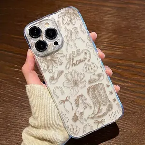Transparent Case with Western Boot Pattern TPU Anti-Drop Full Coverage Precision Protective Case for iPhone6/7/8/X/Xs/Xr/Xs Max/11/12/13/14/15/16 Pro Max Protector Smartphone