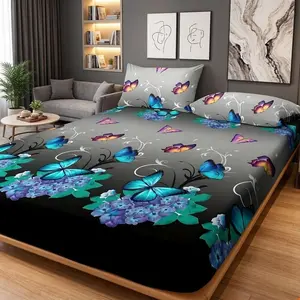 Butterfly Series Bed Sheet Set, Full Size All-Inclusive Anti-Slip Mattress Protector, Multiple Colors Available, Skin-Friendly Durable