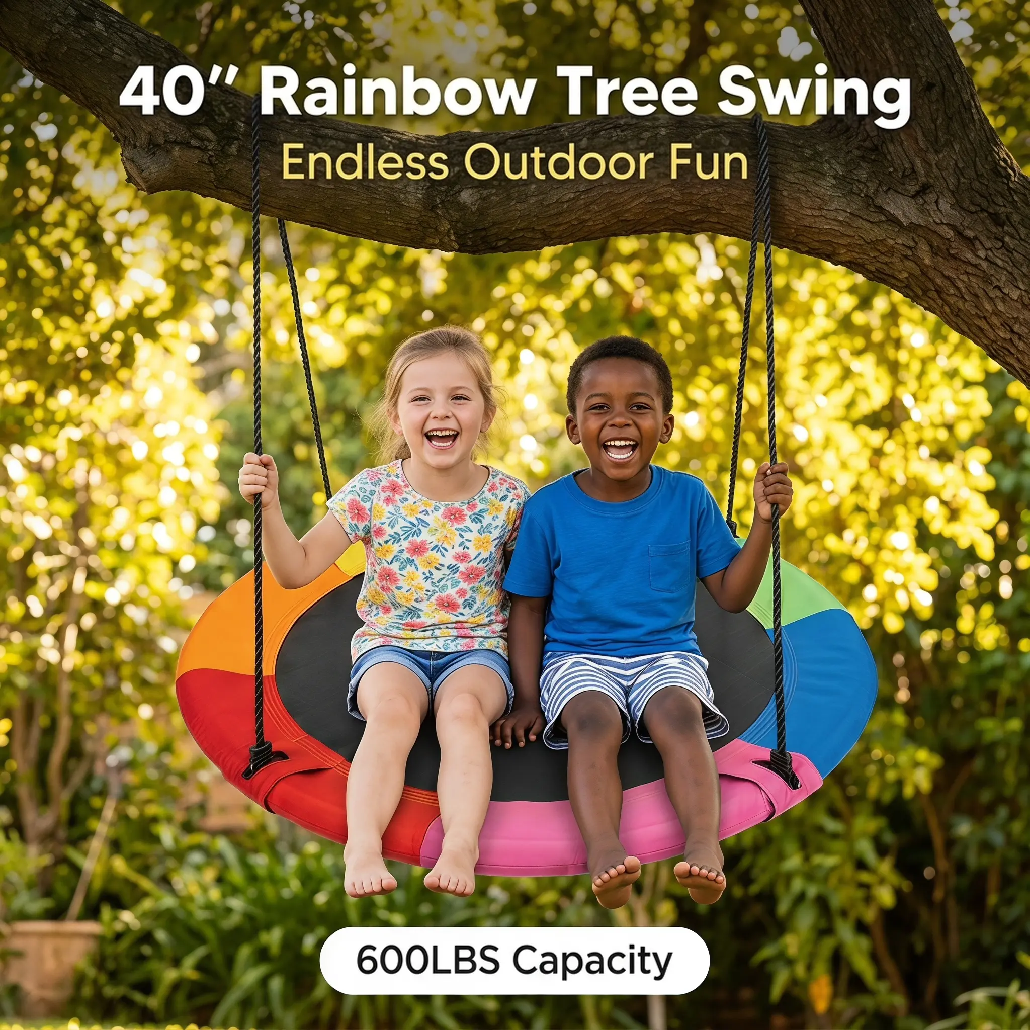 40 Inch Rainbow Saucer  | 600 LBS Heavy Duty Round Flying  for Kids Adults Indoor Backyard playground Camping Play swing set project, swingset outdoor