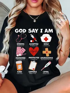 100% Cotton Unisex God Says I Am Nurse Strong Protected Religious Nurse Nursing T-Shirt Casual Top