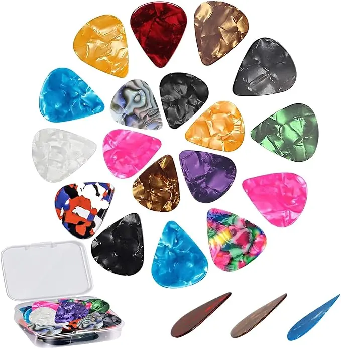 21 Pack Guitar Picks with Organizer Storage Box, 3 Different Thickness Colorful Celluloid Guitar Picks Plectrums for Acoustic Guitar, Electric Guitar