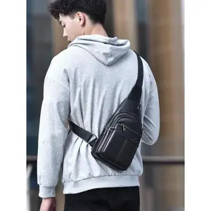 Men's Soft Leather Crossbody Bag, Stylish Business Casual Sling Bag for Sports, Chest Bag, Waist Bag and Shoulder Bag