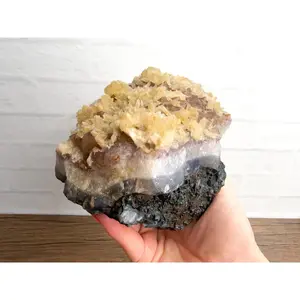 Natura Flower Calcite on Amethyst Cluster 5” 2.8lb – #47