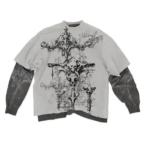 Streetwear Long sleeved T shirt Fashion Round Neck Oversized T shirt New Mens Womens Y2K Casual Gothic Clothing Tops ropa hombre