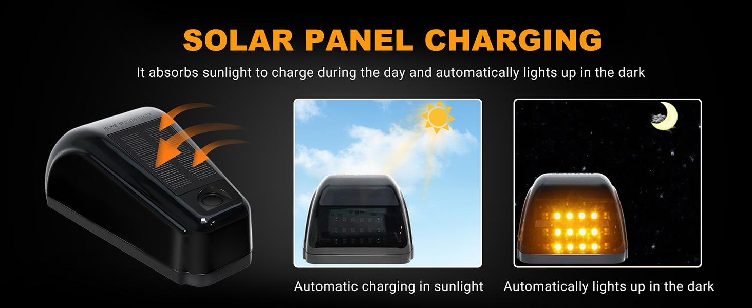 Wireless Solar Roof Lights for Truck SUV, No-Drill Cab Marker Lights, 3 Suction Cup Mount, Auto On/Off, IP67 Waterproof Solar Car Roof RGB Strobe Light,