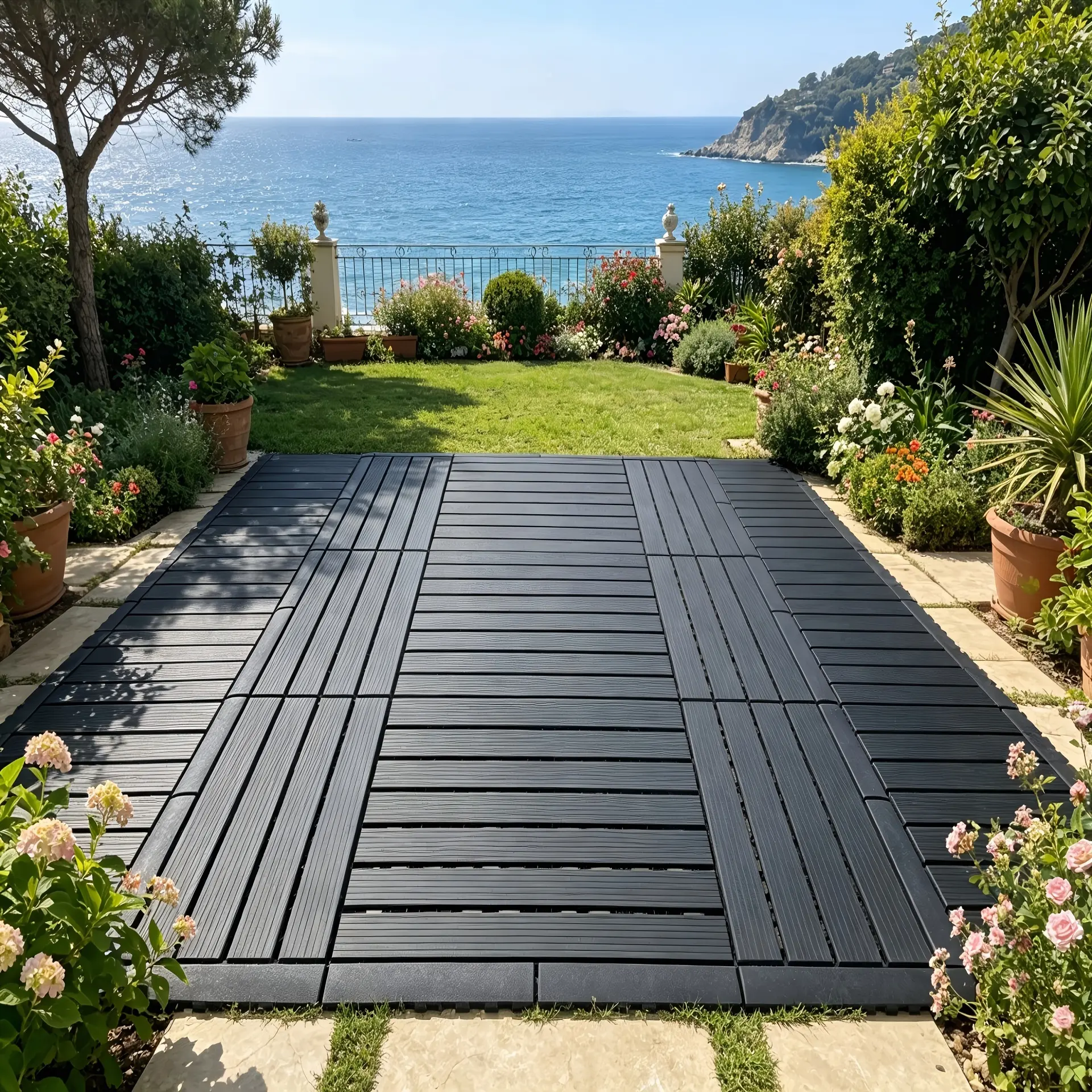 Interlocking Floor Tiles - Large, Waterproof Hardwood Click-Parquet Flooring Materials for Home Improvement, Suitable for Patios, Balconies, Bedrooms