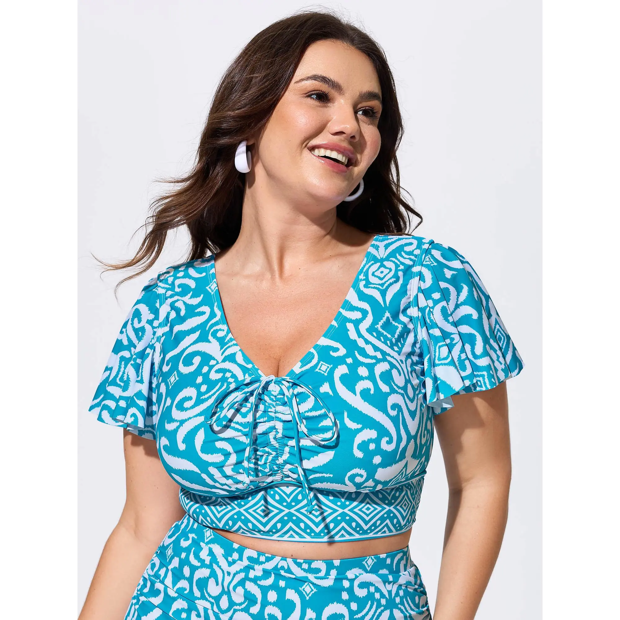 BloomChic Plus Size Ripple Ruched Sleeveless Strappy Tankini Top, Swimsuit Beachwear with Adjustable Straps, Ruched Sleeveless Tankini, Swimwear Bathing Suits, Tankini Beachwear