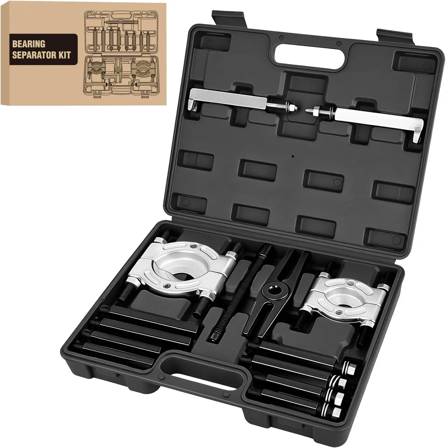 GOOACC 14pcs Bearing Puller Kit, 5 Ton Capacity Bearing Separator with 2" and 3" Jaws, Wheel Bearing Removal and Hub Axle Puller Set, Heavy Duty Gear Splitter Tool Kit, Pinion Pullers with Case, Black