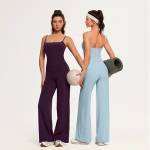 OMKAGI Women's Workout Sets Padded Tank Tops & Wide Leg Yoga Outfits 30-inch Inseam High Waist Tummy Control Squat-proof Leggings