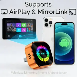 2026 New 4-In-1 Carplay Wireless Adapter, Compatible with iPhone/android, Bluetooth-compatible 5.0, Fast Transfer, HD Sound, Media Streaming, Airplay, Netflix, Youtube