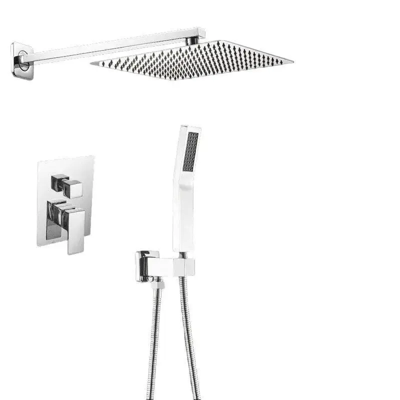 Hidden Shower Set Modern Rain-Style Durable Copper Material Concealed Installation 10-Inch Square Chrome-Plated Top Spray Electroplating Green Box Options