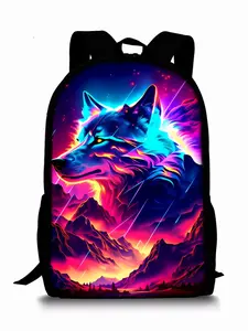 Meteor Wolf Pattern Print Single-Layer Backpack