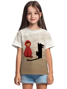 Shadow Little Red Riding Hood Digital Print Summer Fashion Girls' Clothing, 100% Polyester Designed for Active Kids, Cute Girls' Short-Sleeve T-Shirts, Summer Casual Children's Clothing, Outdoor Sports T-Shirts