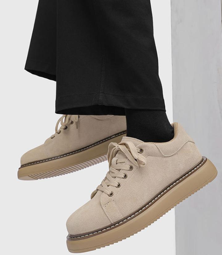 Vintage Workwear Icon: Camel Suede Platform Casual Shoes