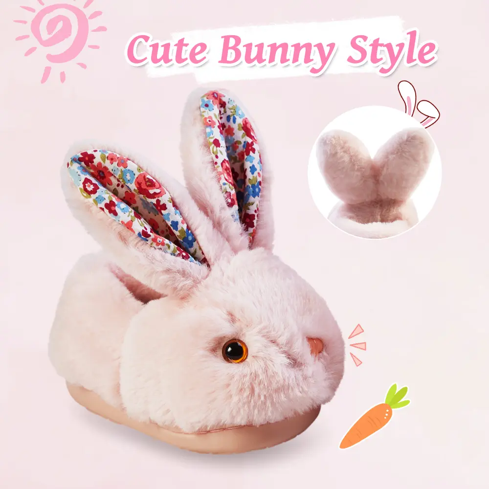 Chaussons Intérieurs Enfants Lapin Peluche Fermés - Pantoufles Chaudes Antidérapantes Garçons Filles Hiver