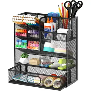 Metal Desktop Storage Rack, Multifunctional Stationery Storage Box, Office Storage Supplies, Separated Storage, Desk Organizer with Pen Holder for Office and Art Supplies