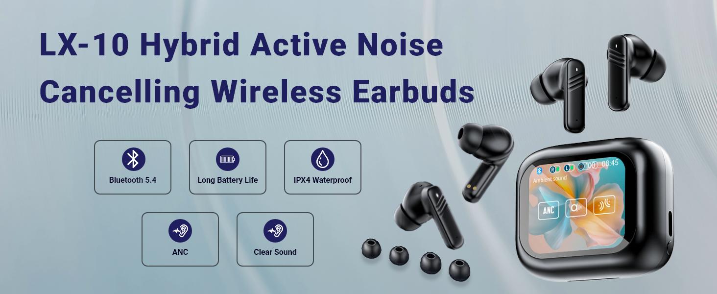 True Wireless Bluetooth ANC Earbuds - Waterproof Audio, Smart Touch Screen Case, 162-Language Support, No Subscription, Portable Wireless Headphones for Android In-Ear Earphones