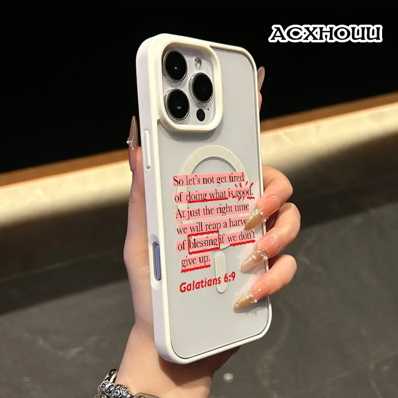Galatians 69 Bible Verse Pattern Magnetic Phone Case for iPhone 17 16 15 14 Pro Max 13 12 11 XR XS Plus Anti-Yellowing Shockproof Lightweight Transparent Acrylic Soft Cover Supports Wireless Charging, Accessories, Smartphone, Cellphone, Casing