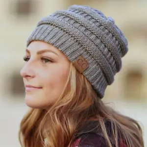 Cable Knit Beanie C.C. Gray Acrylic One Size Unisex Hat