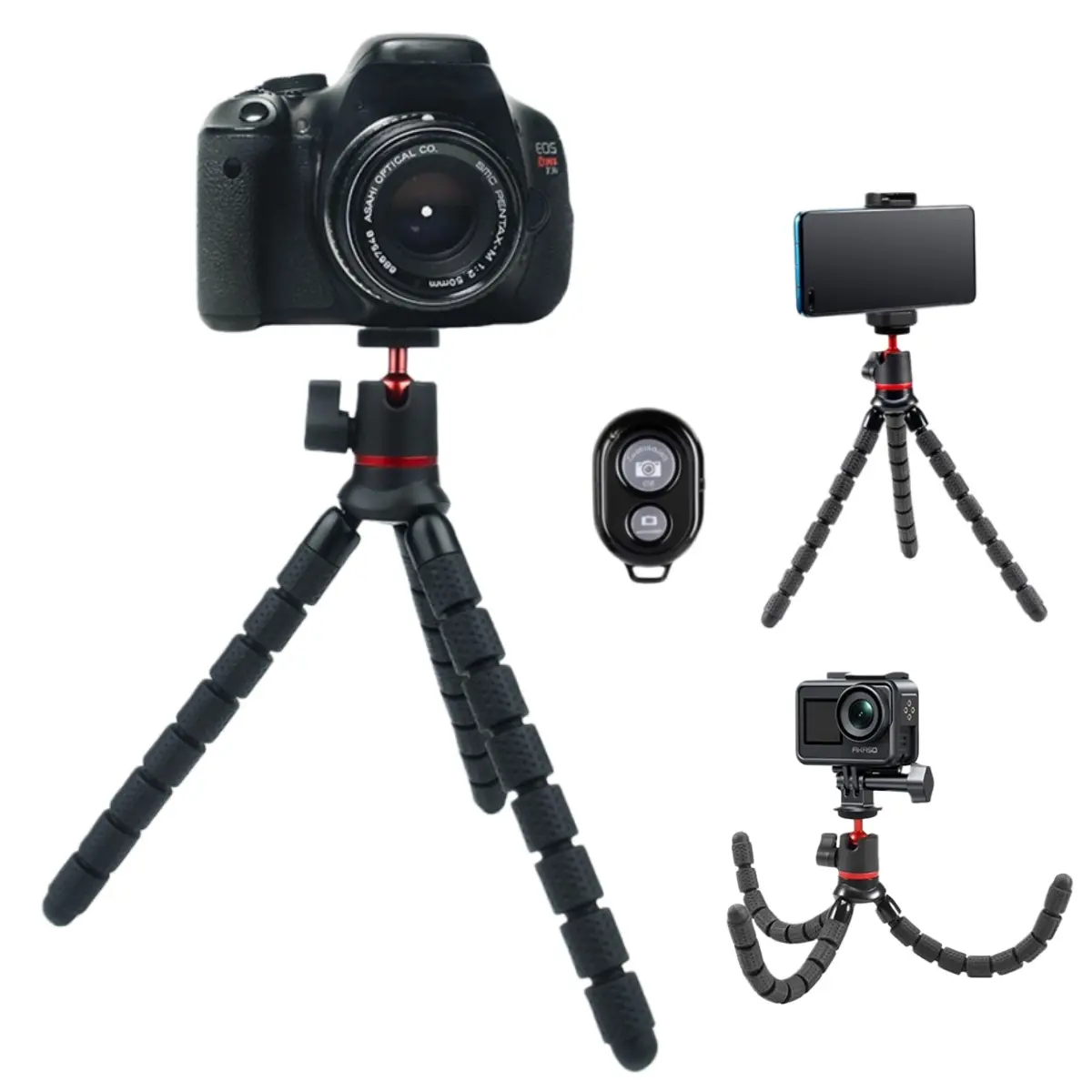 Flexible Action Camera Tripod Cell Phone Holder, Adjustable Octopus Phone Mount Holder Bracket Stand, 360° Multi-scenario Applicable Portable For Travel Photography, Universal Fits For iPhone, GoPro, Android, Samsung, Google Pixel and All Mobile Phones
