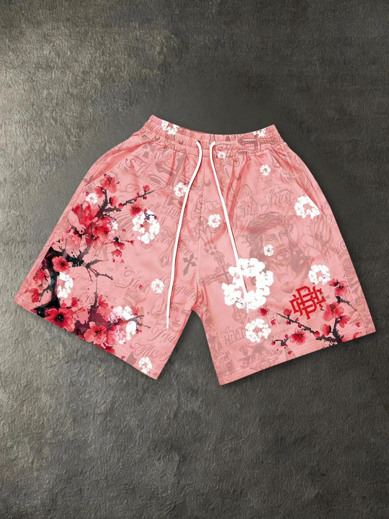Light blue pink shorts for both men and women, cross shorts, Floral print summer shorts, Fashionable Summer Shorts, Beachwear beach shorts, European and American street fashion casual shorts, Y2K style Casual Athleisure Shorts