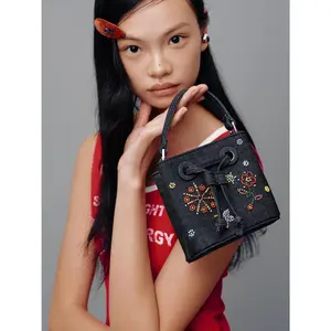 URBAN REVIVO 2026 Spring Women's Beading Detail Floral Print Satchel - Luxury Textured Finish Top Handle Casual Handbag, Crossbody Bag UAYB60055