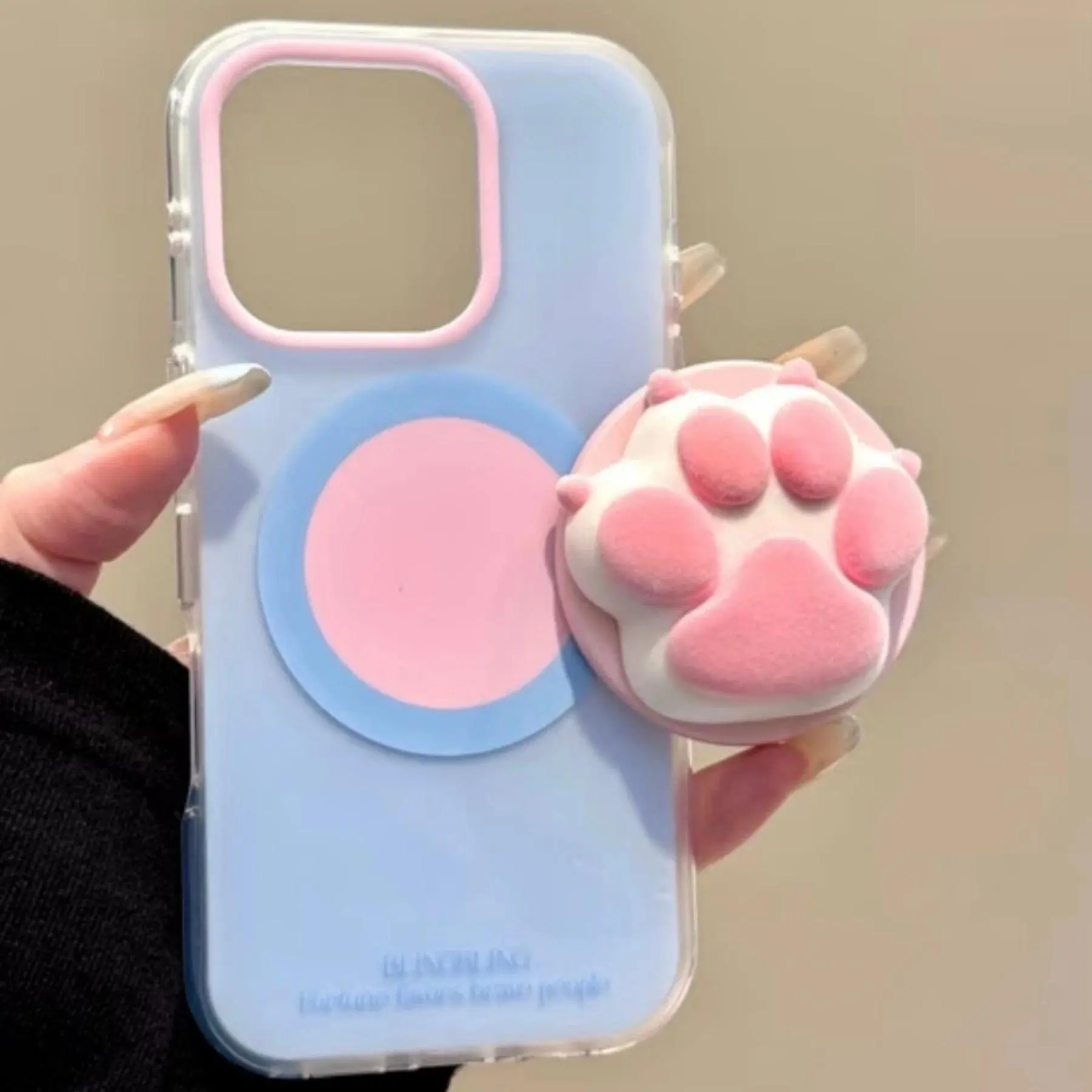 Korean-style Adorable 3D Purple Cat Paw Magnetic Phone Stand Finger Ring Support for IPhone 15 16 17 Girl's Phone Stand