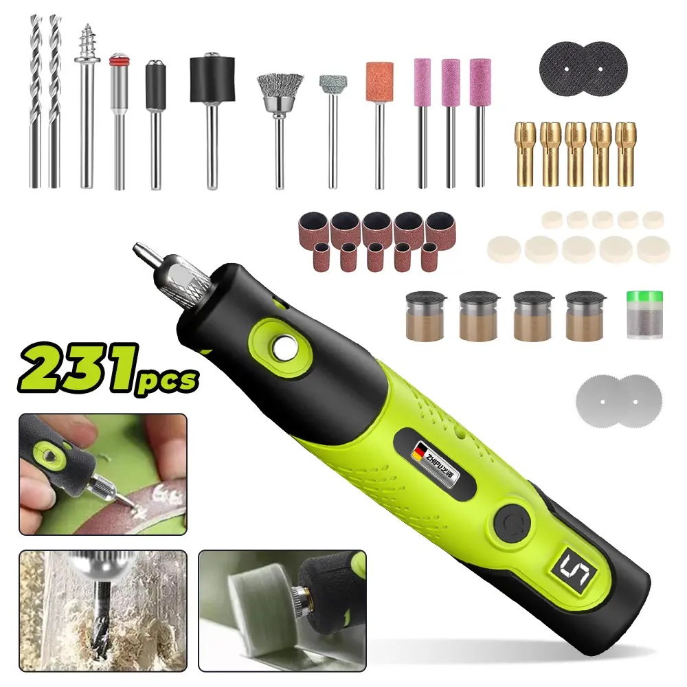 Green Handheld Electric Grinder, 5-speed adjustment, 18000 RPM, Artificial Jade Carving Drill, Portable, Unique Color, with Various Accessories