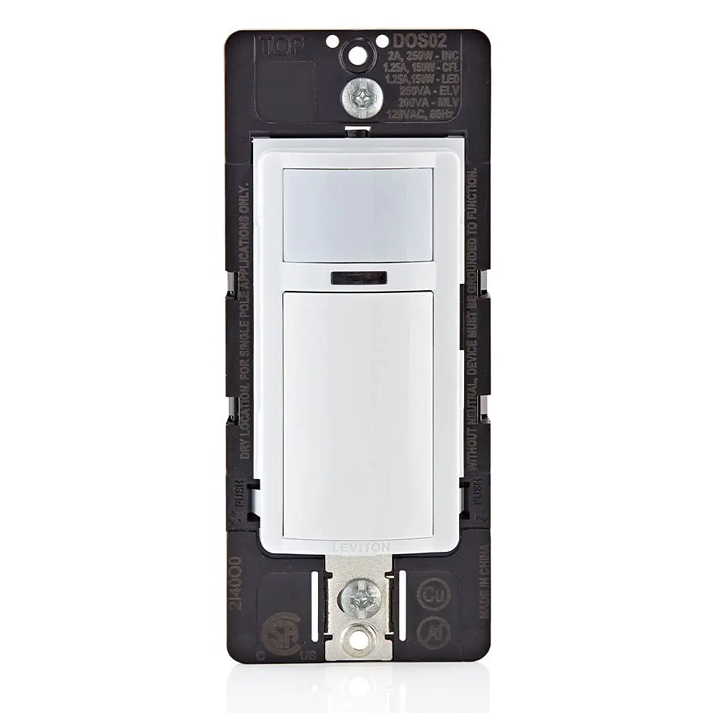Leviton Motion Sensor Light Switch, Motion Activated, Auto-On/Auto-Off or Manual-On, 2A, No Neutral Wire Required, Single Pole, DOS02-LW, White