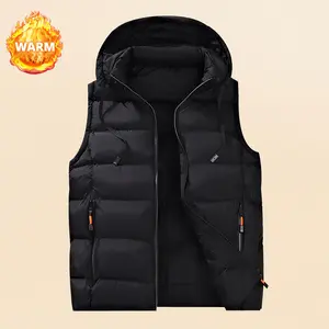 Men's Thickened Hooded Vest - Winter Jacket with Zipper Pockets, Relaxed Fit, Machine Washable Cold Weather Sleeveless Coat, Suitable for Casual and Formal Wear, Stylish Cut, Fleece Lined for Warmth, Urban Commuter Style Menswear Tops
