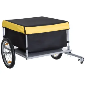 Bicycle Cargo Trailer – Yellow. Two-Wheel Bike Luggage Wagon with Removable Waterproof Cover. Fits 20"-26" Wheels. 88 lbs Capacity. Folds for Storage
