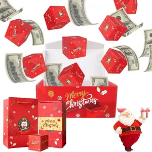 Surprise Gift Box Explosion for Money, Folding Bouncing Red Envelope Gift Box with Confetti, Cash Explosion Luxury for Birthday Anniversary Valentine Proposal (12 Bounces) (Red Christmas)