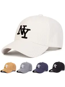 Unisex Corduroy Ny Baseball Cap, Adjustable Outdoor Sun Protection Hat, Casual Woven Fabric for Spring & Fall Travel