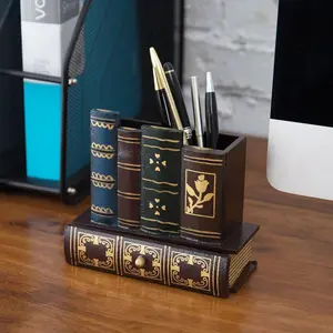 Vintage Library Desk Organizer - ABS Resin Tray with Pen Holder & Storage Drawer, Table Organizers, Antique Book Design Decor Ornament, Elegant Stationery Rack for Sophisticated Workspace & Library Decor