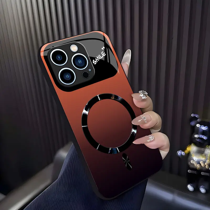 Glossy Mirror Lens "SMILE" Series Luxury Gradient MagSafe Shockproof Cover for iPhone 17/16/15/14/13/12/11 Pro Max, Samsung S26Ultra/S25/24/23/22/21 985