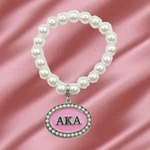 Alpha Kappa Alpha Pearl Oval Charm Elastic Bracelet