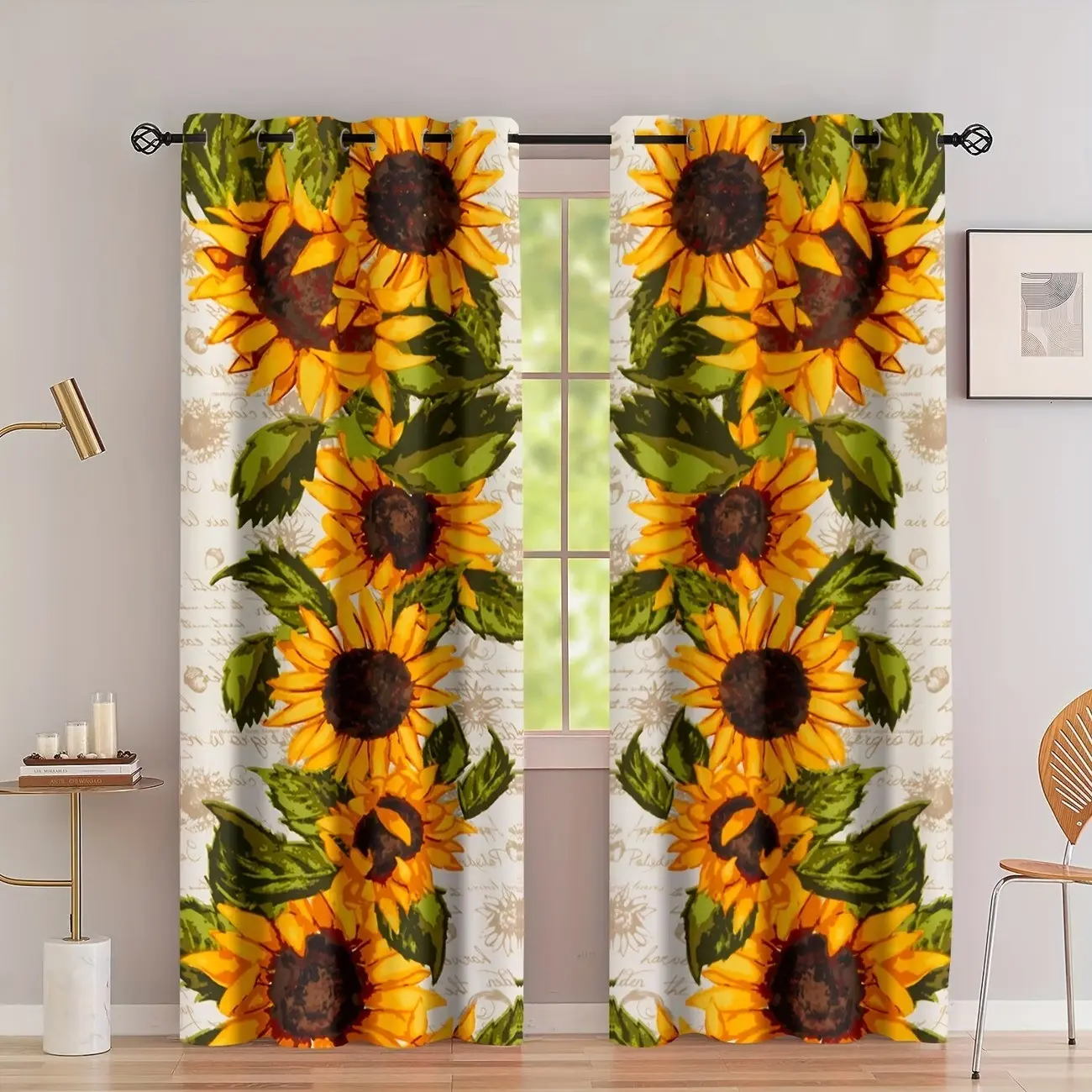 2pcs Sunflower Blackout Curtains Grommet Top Vibrant Drapes for Living Room Kitchen Farmhouse Decor Home Decoration Curtain Casual Contemporary Style Home Decorative Curtain Window Curtain