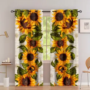 2pcs Sunflower Blackout Curtains Grommet Top Vibrant Drapes for Living Room Kitchen Farmhouse Decor Casual Contemporary Style Window Curtain