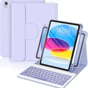 Ybing Keyboard Case for iPad 11th Gen 2022, 360° Rotating Magnetic Cover, 7-Color Backlight, Wireless Detachable Keyboard with Pencil Holder