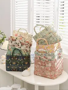 Floral Pattern Bohemian Travel Essentials Toiletry Bag, Portable Underwear Sundries Finishing Basket, Home Organization and Storage for Kitchen Bathroom Bedroom Living Room Dorm Office, Multifunctional Toiletry Bag