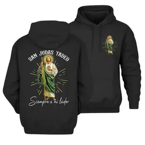 Christian Faith San Judas Tadeo Hoodie – Siempre A Mi Lado Jesus Pullover, Spanish Christian Faith Unisex Pullover Hoodie, Unisex Long Sleeve Pullover Shirt Hoodie