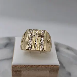 (R55-R56)  mens ring 14kgoldplated  christ rhinestones