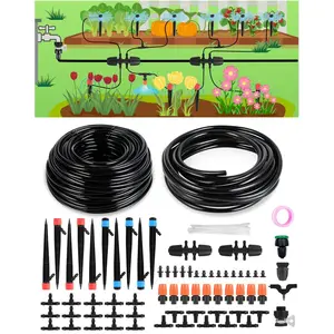 Drip irrigation system for watering garden 65ft hydroponic misting device kit with tubing hose for potted plants outdoor indoor greenhouse patio raised growing flower bed lawn tree