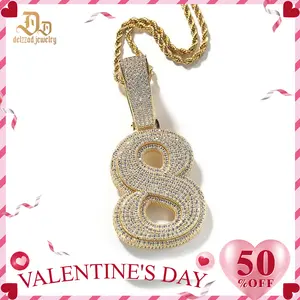 Delzzad Hip Hop Zirconia Large Number Pendant Necklace Birthday Anniversary Mother's Day Christmas Gifts for Men Women