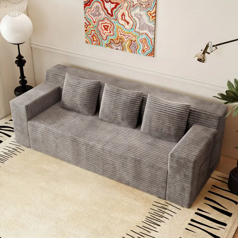 Space-Saving 71" Corduroy Sofa for Small Spaces, Apartments & Offices - 3-Seat Deep Couch, No Assembly Required, Comfy for Living Room, Bedroom, Conference